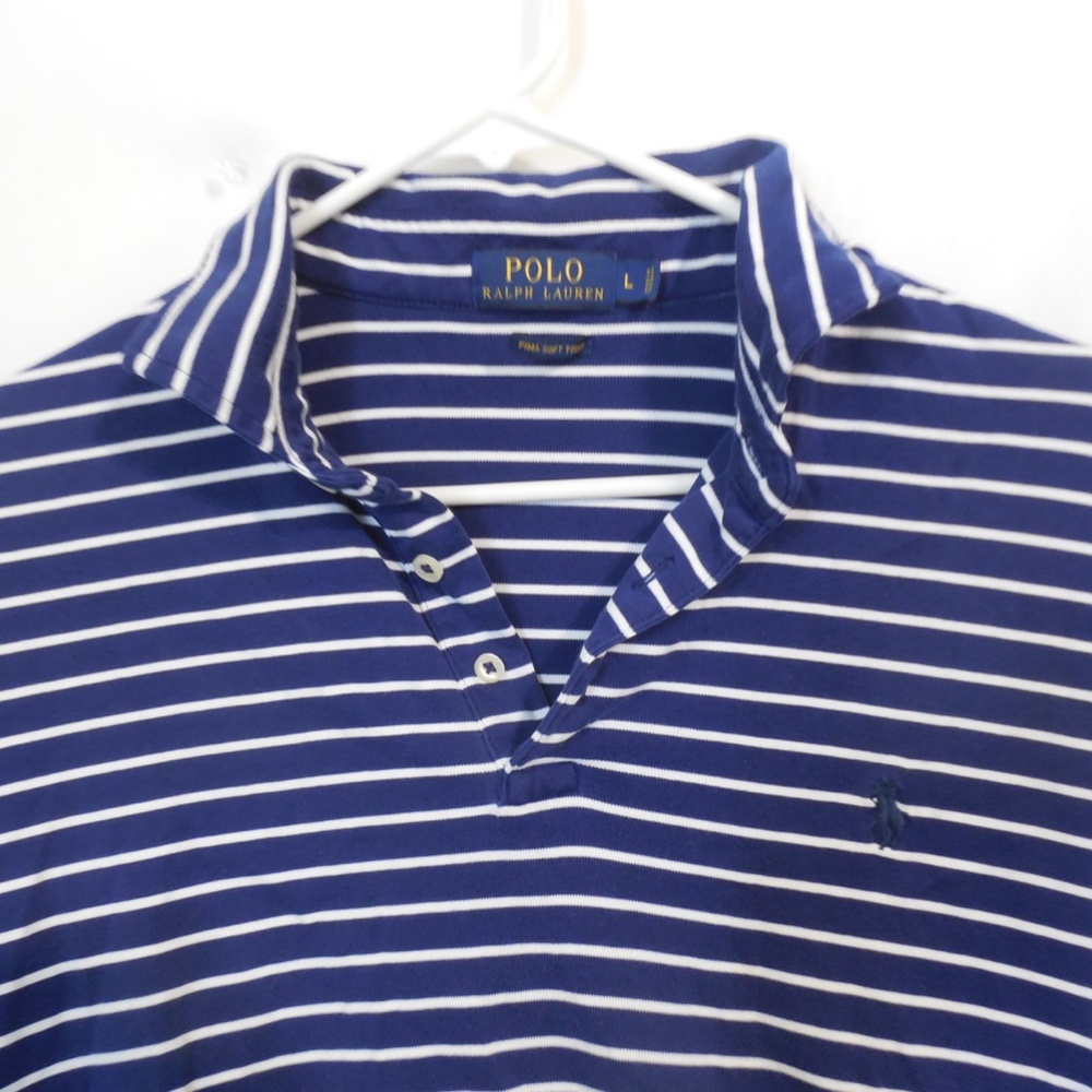 Ralph Lauren Polo Navy Blue & White Striped Large Men's Shirt - Picture 5 of 6